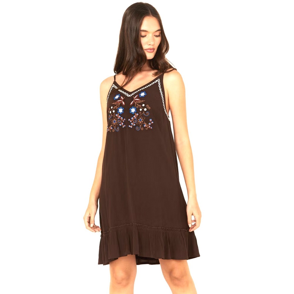 NEW SHYANNE Embroidered Crinkle Sleeveless Mini Dress Women's XXXL Brown Western